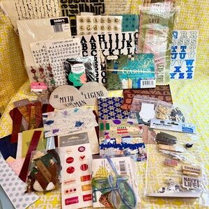 Scrapbooking Bundle - Paper, Sticker & Embellishment Lot - Multicolor
